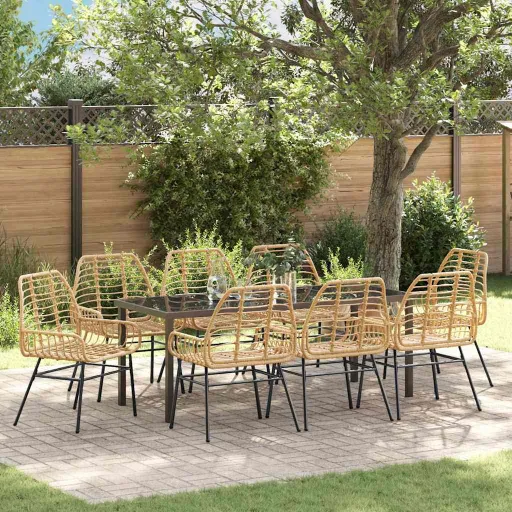 Conjunto de Jantar para Jardim   Castanho Vime PE (9 pcs)