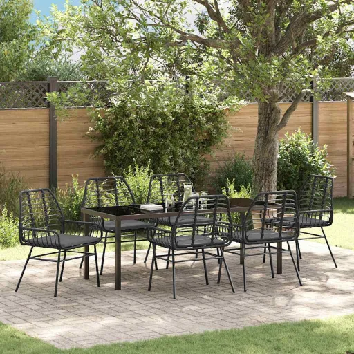 Conjunto de Jantar para Jardim   Preto Vime PE (7 pcs)