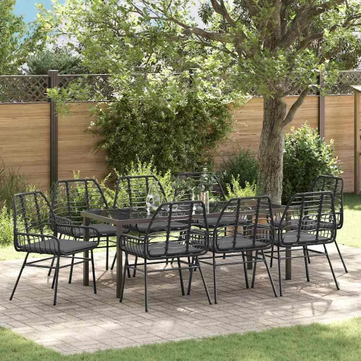 Conjunto de Jantar para Jardim   Preto Vime PE (9 pcs)