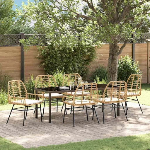 Conjunto de Jantar para Jardim   Castanho Vime PE (7 pcs)