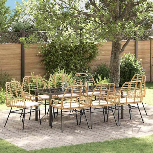 Conjunto de Jantar para Jardim   Castanho Vime PE (9 pcs)