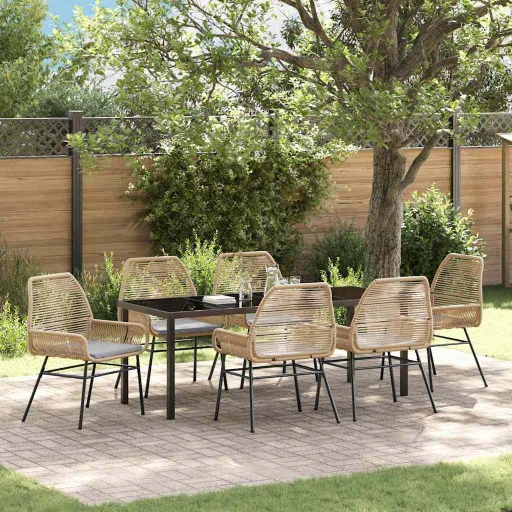 Conjunto de Jantar para Jardim   Castanho Vime PE (7 pcs)