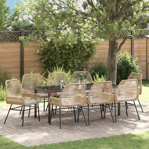 Conjunto de Jantar para Jardim   Castanho Vime PE (9 pcs)