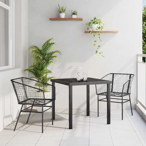 Conjunto de Jantar para Jardim   Preto Vime PE (3 pcs)