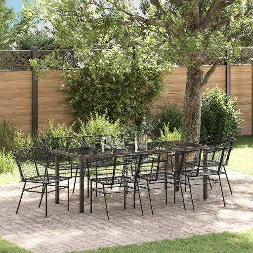 Conjunto de Jantar para Jardim   Preto Vime PE (9 pcs)