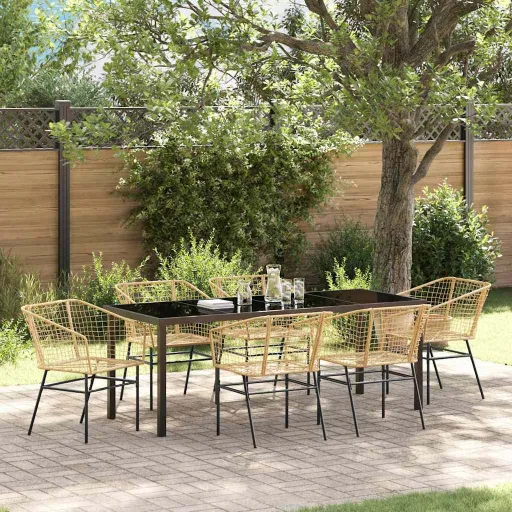 Conjunto de Jantar para Jardim   Castanho Vime PE (7 pcs)