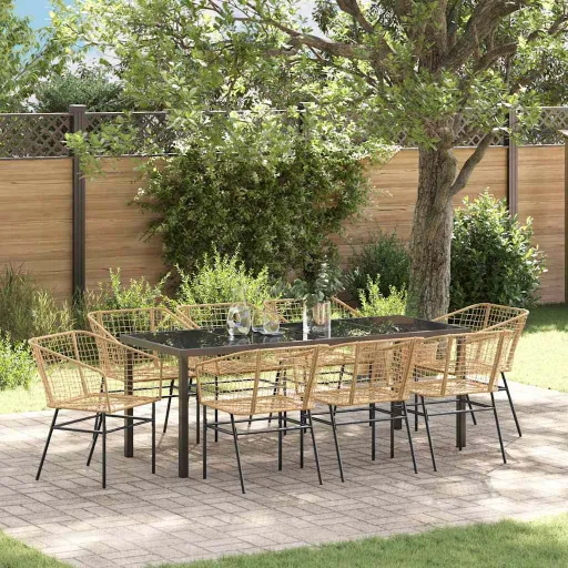 Conjunto de Jantar para Jardim   Castanho Vime PE (9 pcs)