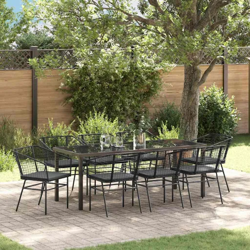 Conjunto de Jantar para Jardim   Preto Vime PE (9 pcs)