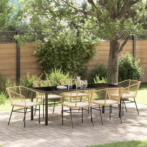 Conjunto de Jantar para Jardim   Castanho Vime PE (7 pcs)