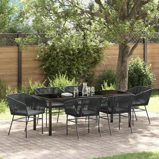 Conjunto de Jantar para Jardim   Preto Aço Revestido a pó (7 pcs)
