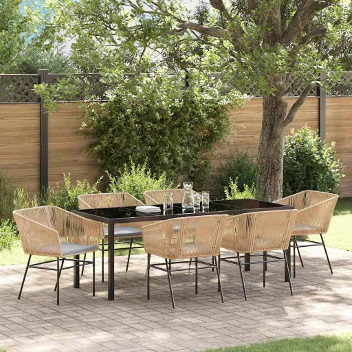 Conjunto de Jantar para Jardim com Almofada   Castanho (7 pcs)
