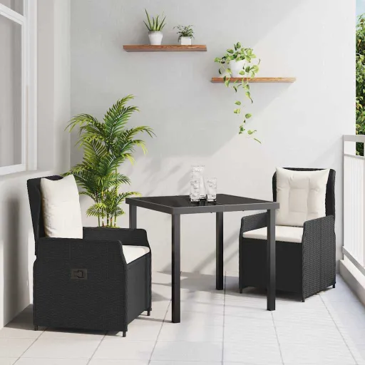 Conjunto de Jantar para Jardim   Preto Vime PE (3 pcs)