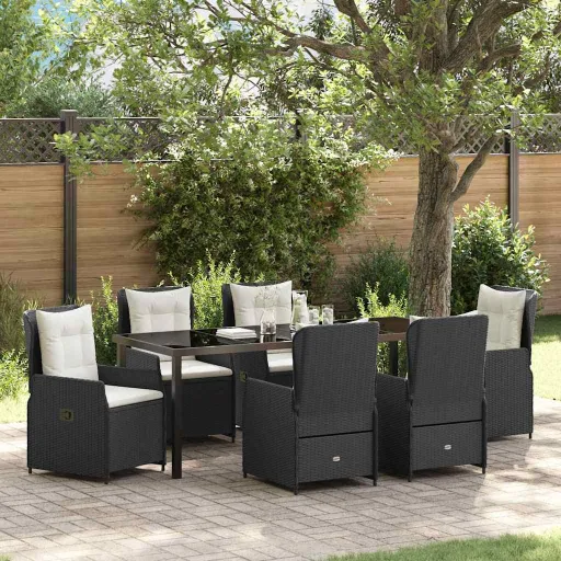 Conjunto de Jantar para Jardim   Preto Vime PE (7 pcs)