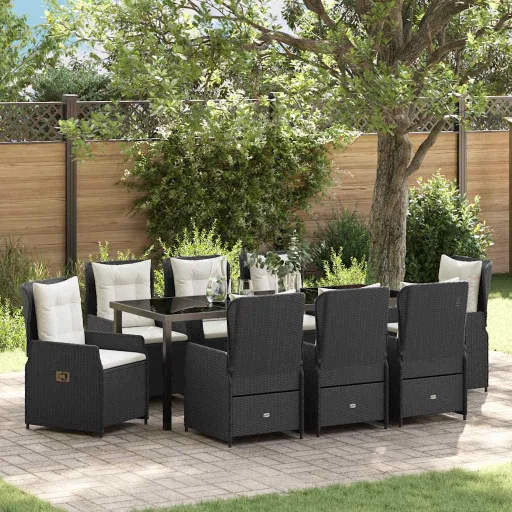 Conjunto de Jantar para Jardim   Preto Vime PE (9 pcs)