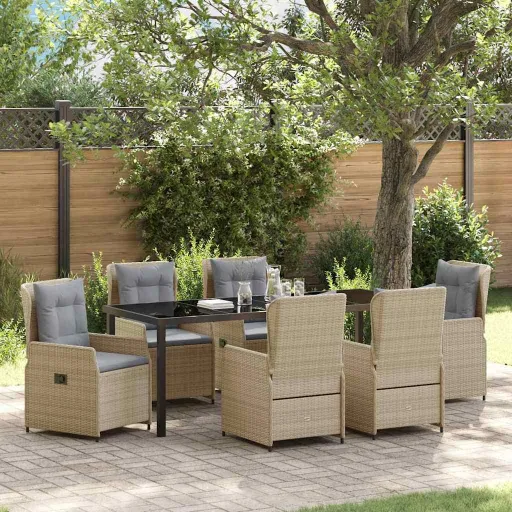 Conjunto de Jantar para Jardim   Bege e Cinza Claro Vime PE (7 pcs)