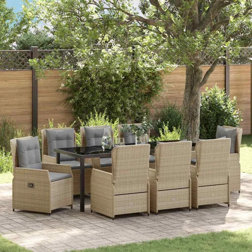 Conjunto de Jantar para Jardim   Bege e Cinza Claro Vime PE (9 pcs)