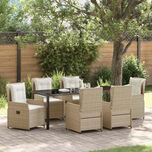 Conjunto de Jantar para Jardim   Bege e Cinza Claro Vime PE (7 pcs)