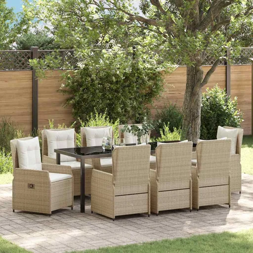 Conjunto de Jantar para Jardim   Bege e Cinza Claro Vime PE (9 pcs)