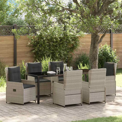 Conjunto de Jantar para Jardim   Cinzento-Claro Vime PE (7 pcs)