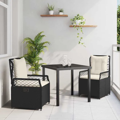 Conjunto de Jantar para Jardim   Preto Vime PE (3 pcs)