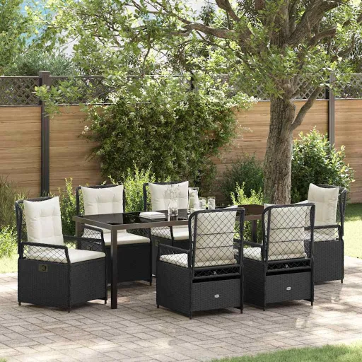 Conjunto de Jantar para Jardim   Preto Vime PE (7 pcs)