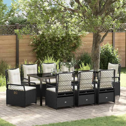 Conjunto de Jantar para Jardim   Preto Vime PE (9 pcs)