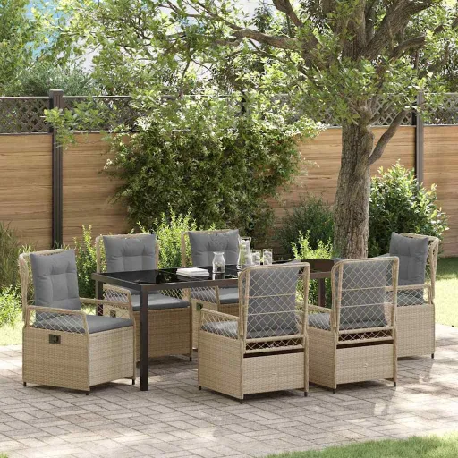 Conjunto de Jantar para Jardim   Bege e Cinza Claro Vime PE (7 pcs)