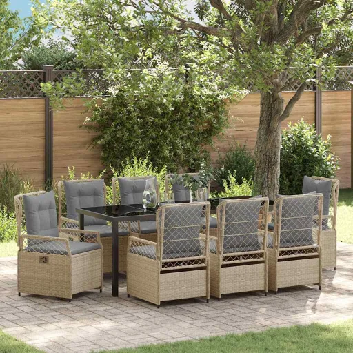 Conjunto de Jantar para Jardim   Bege e Cinza Claro Vime PE (9 pcs)