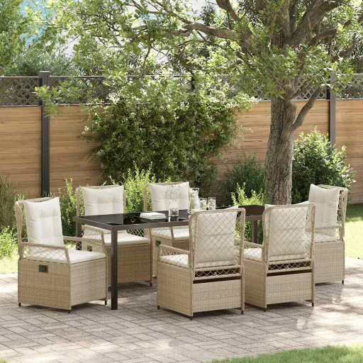 Conjunto de Jantar para Jardim   Bege e Branco Creme (7 pcs)
