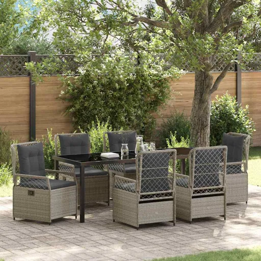 Conjunto de Jantar para Jardim   Cinzento-Claro Vime PE (7 pcs)