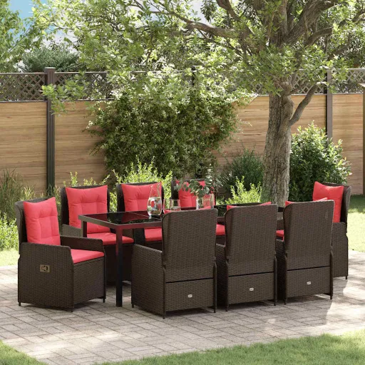 Conjunto de Jantar para Jardim   Castanho Rattan Sintético (9 pcs)