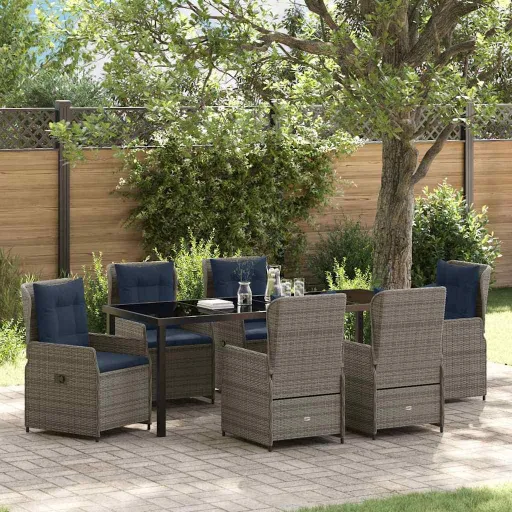 Conjunto de Jantar para Jardim   Cinzeto Rattan Sintético (7 pcs)