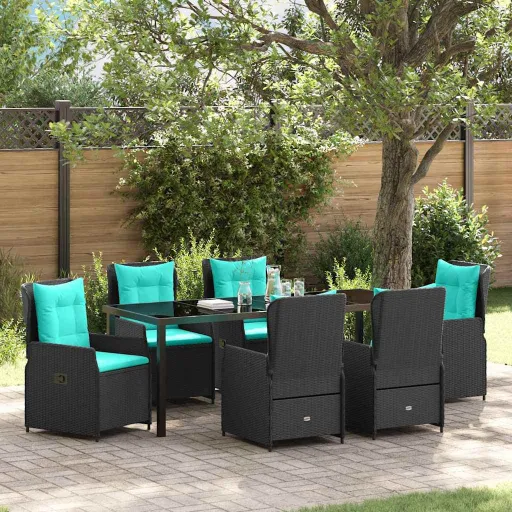 Conjunto de Jantar para Jardim   Preto Rattan Sintético (7 pcs)