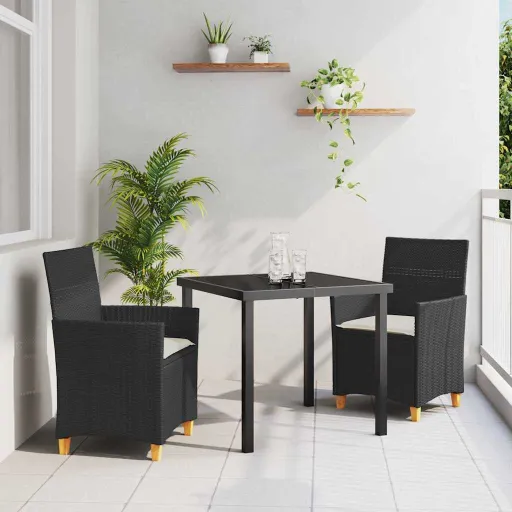 Conjunto de Jantar para Jardim   Preto Vime PE (3 pcs)