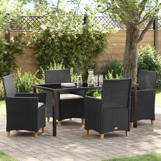 Conjunto de Jantar para Jardim   Preto Vime PE (5 pcs)