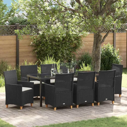 Conjunto de Jantar para Jardim   Preto Vime PE (9 pcs)