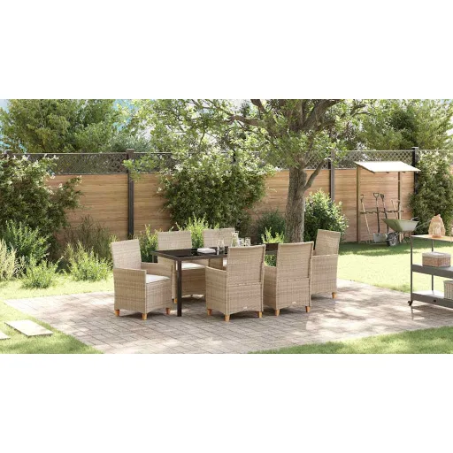 Conjunto de Jantar para Jardim   Bege Vime PE (7 pcs)