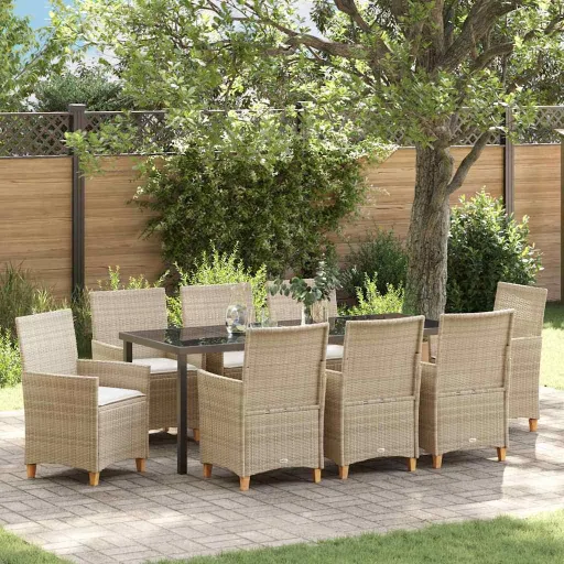 Conjunto de Jantar para Jardim   Bege Vime PE (9 pcs)