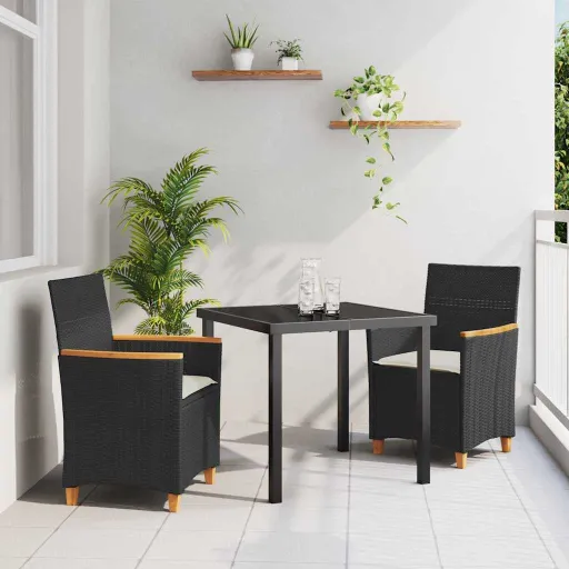 Conjunto de Jantar para Jardim   Preto Vime PE (3 pcs)