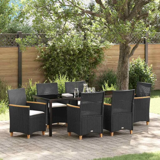 Conjunto de Jantar para Jardim   Preto Vime PE (7 pcs)