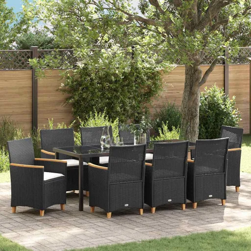Conjunto de Jantar para Jardim   Preto Vime PE (9 pcs)