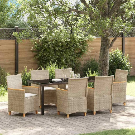 Conjunto de Jantar para Jardim   Bege Vime PE (7 pcs)
