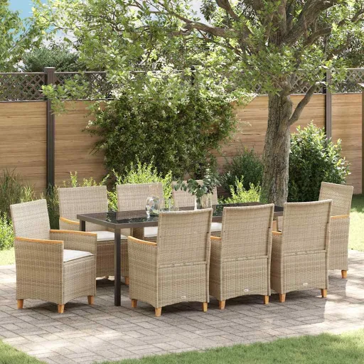 Conjunto de Jantar para Jardim   Bege Vime PE (9 pcs)