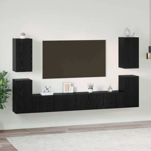 Conjunto de Móvel de TV Carvalho Preto Madeira Processada