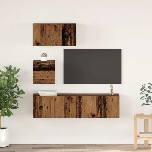 Conjunto de Móvel de TV   Madeira Antiga Madeira Processada (4 pcs)