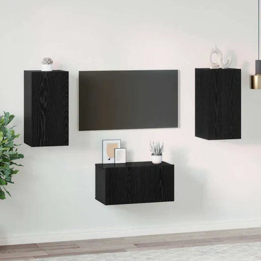 Conjunto de Móvel de TV   Carvalho Preto Madeira Processada (3 pcs)
