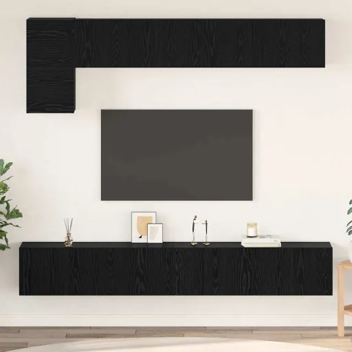 Conjunto de Móvel de TV   Carvalho Preto Madeira Processada (5 pcs)