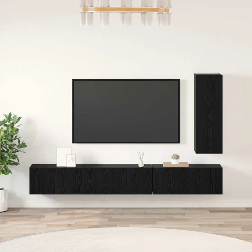 Conjunto de Móvel de TV   Carvalho Preto Madeira Processada (4 pcs)