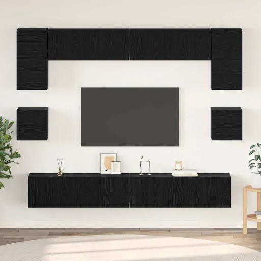 Conjunto de Móvel de TV   Carvalho Preto Madeira Processada (8 pcs)