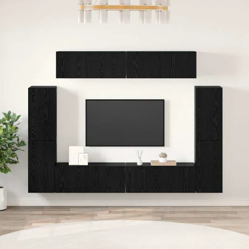 Conjunto de Móvel de TV   Carvalho Preto Madeira Processada (8 pcs)